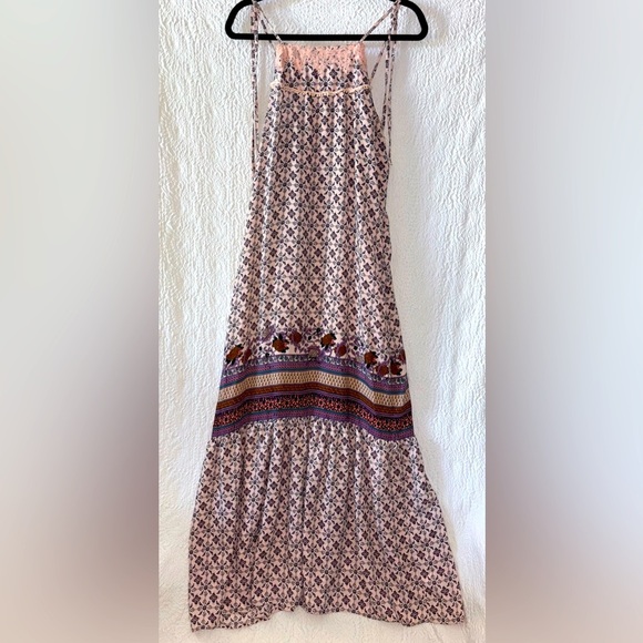 Living Doll Los Angeles Floral Halter Spaghetti Strap Maxi Dress - Picture 1 of 9